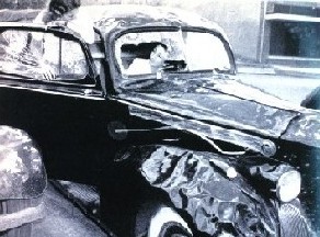 Hail damage to car, 1940